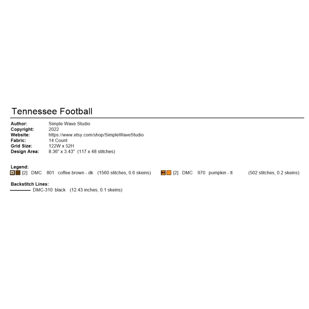 Tennessee Football Counted Cross Stitch Pattern Kit - Picture 4 of 4
